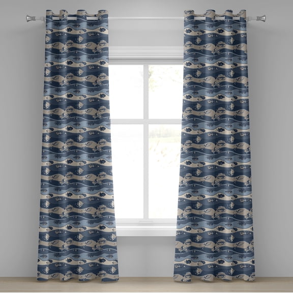 Ambesonne Fish Grommet Curtain, Cartoon Aquarium, 50" x 96", Slate and Cadet Blue Tan
