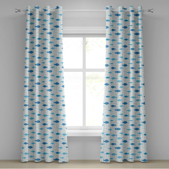 Ambesonne Fish Grommet Curtain, Geometric Net Design Dots, 50" x 108", Blue Pale Blue White