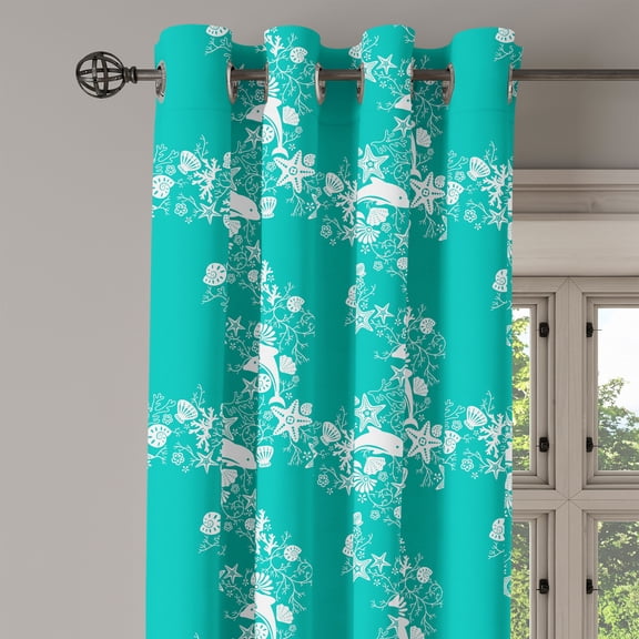Ambesonne Fish Grommet Curtain Single Panel, Dolphins and Flowers, 50"x60", Sea Green White