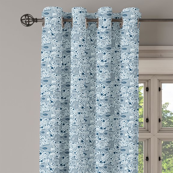 Ambesonne Fish Grommet Curtain Single Panel, Sketch of Sea Animals, 50"x60", Blue