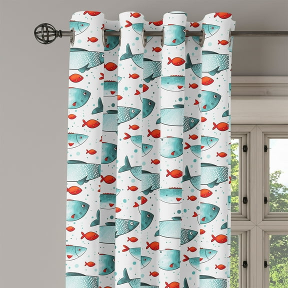 Ambesonne Fish Grommet Curtain Single Panel, Subaquatic Animal Pattern, 50"x60", Orange and Pale Blue