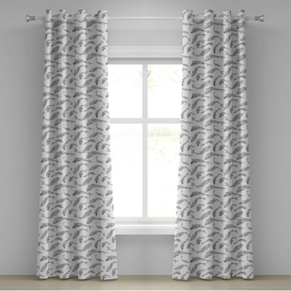 Ambesonne Fish Grommet Curtain, Sketch Underwater Theme, 50" x 120", Black White Grey