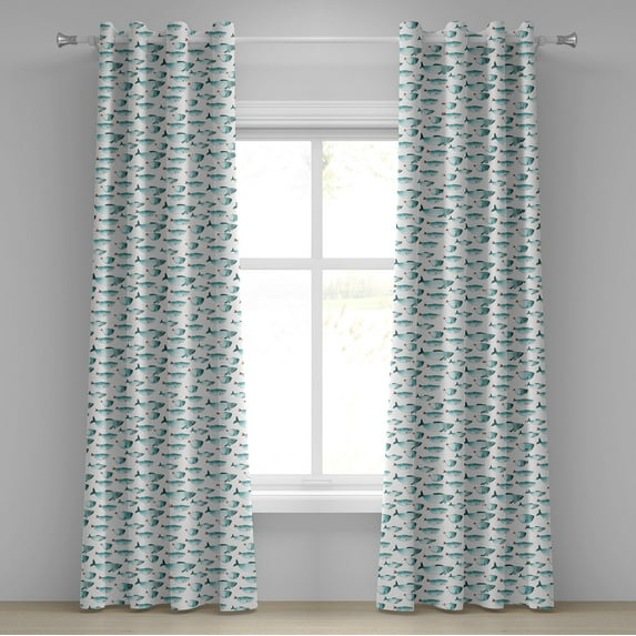 Ambesonne Fish Grommet Curtain, Watercolor Marine Animal, 50" x 72", Teal