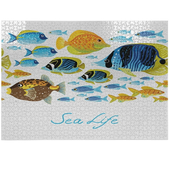 Ambesonne Fish Jigsaw Puzzle, Cartoon Sea Life Theme, Heirloom-Quality Fun Activity for Family Durable Cardboard, 1000 pcs, Multicolor