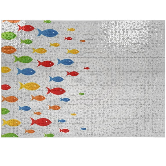 Ambesonne Fish Jigsaw Puzzle, Colorful Sea Animals Swimming, Heirloom-Quality Fun Activity for Family Durable Cardboard, 1000 pcs, Multicolor