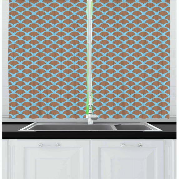 Ambesonne Fish Kitchen Curtains, Animal Scales Pattern, 55"x45", Tan Pale Blue