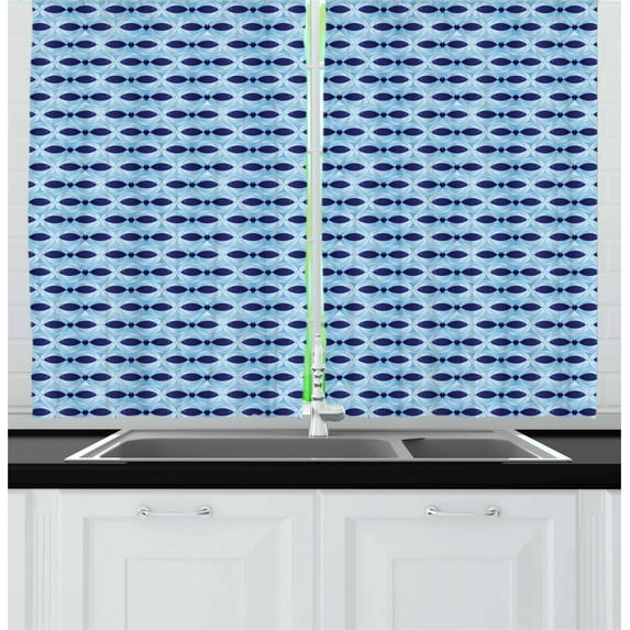 Ambesonne Fish Kitchen Curtains, Nautical Animal Pattern, 55"x39", Pale Blue Navy Blue