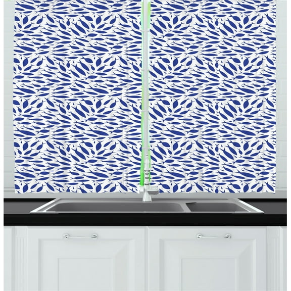 Ambesonne Fish Kitchen Curtains, Nautical Life Illustration, 55"x39", Violet Blue and White