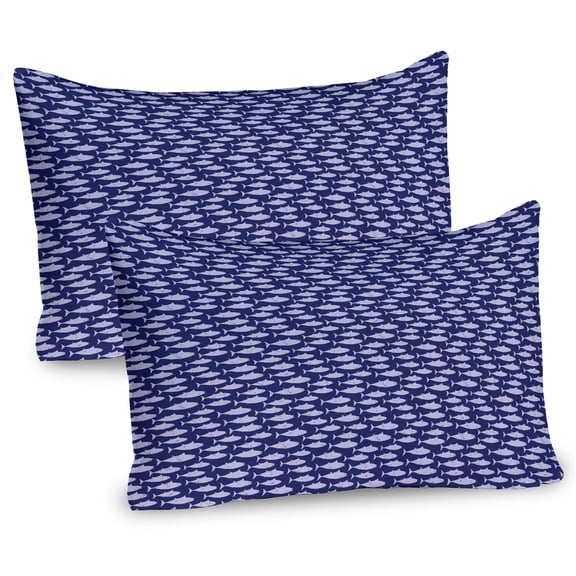 Ambesonne Fish Pillow Sham 2 Pack, Grunge Art Dangerous Piranhas, 36"x20", Indigo and Pastel Purple
