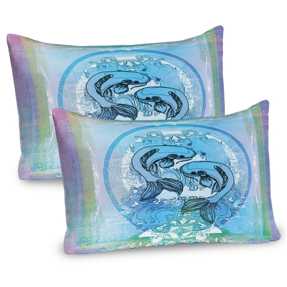 Ambesonne Fish Pillow Sham 2 Pack, Japanese Koi on Sea Blue, 26"x20", Blue Lilac