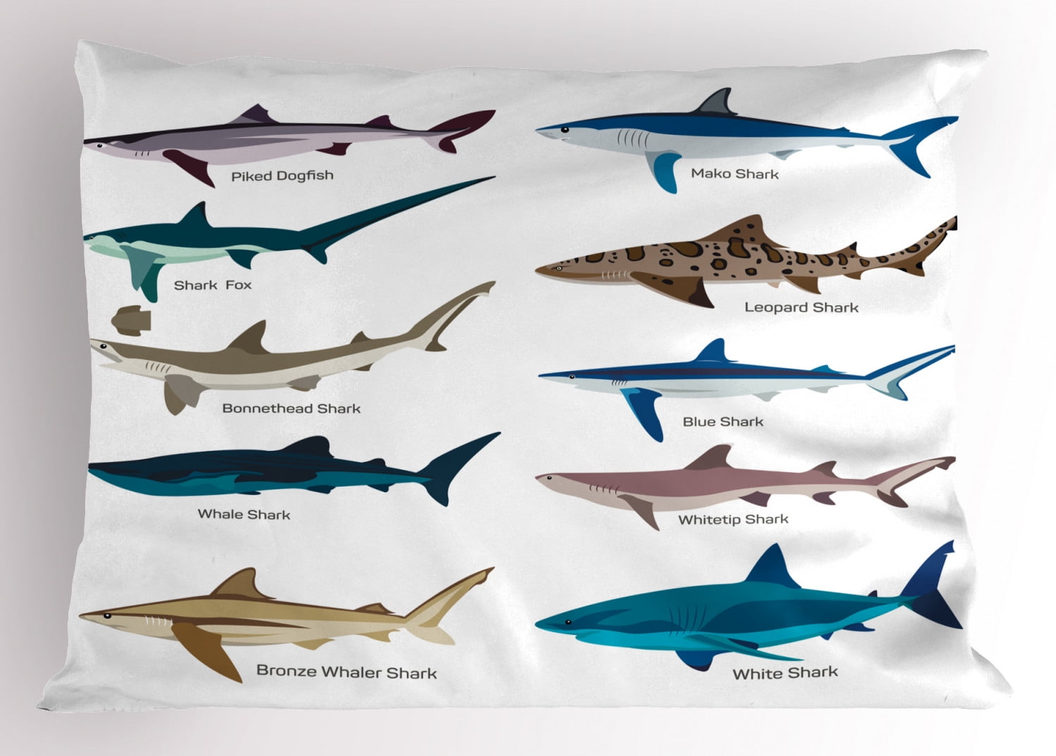 Kids Multicolor Shark Polyester Standard Pillow Sham