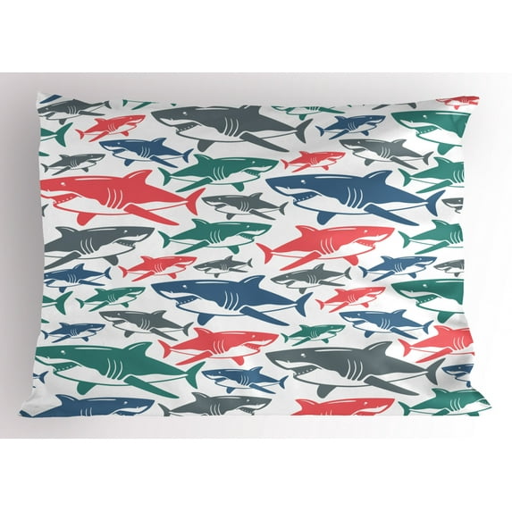 Ambesonne Fish Pillow Sham, Colorful Shark Patterns, 26" X 20", Multicolor