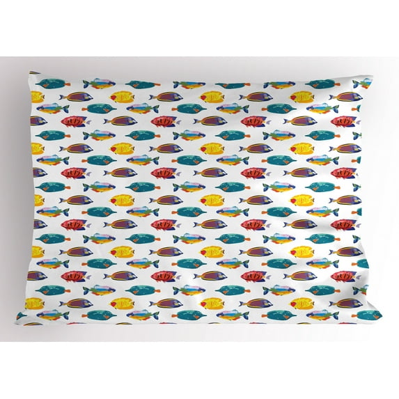 Ambesonne Fish Pillow Sham, Colorful Tropical Species, 26" X 20", Multicolor
