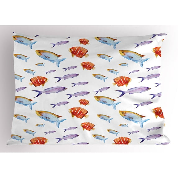 Ambesonne Fish Pillow Sham, Goldfish and Mackerel, 26" X 20", Multicolor