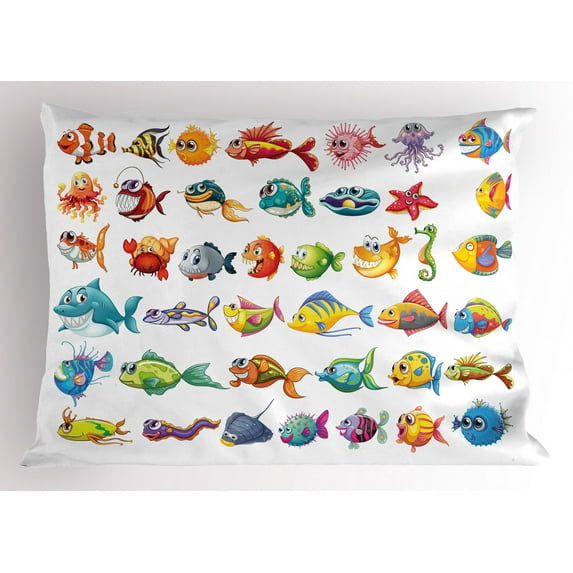 Ambesonne Fish Pillow Sham, Happy Fish Abstract, 26" X 20", Multicolor