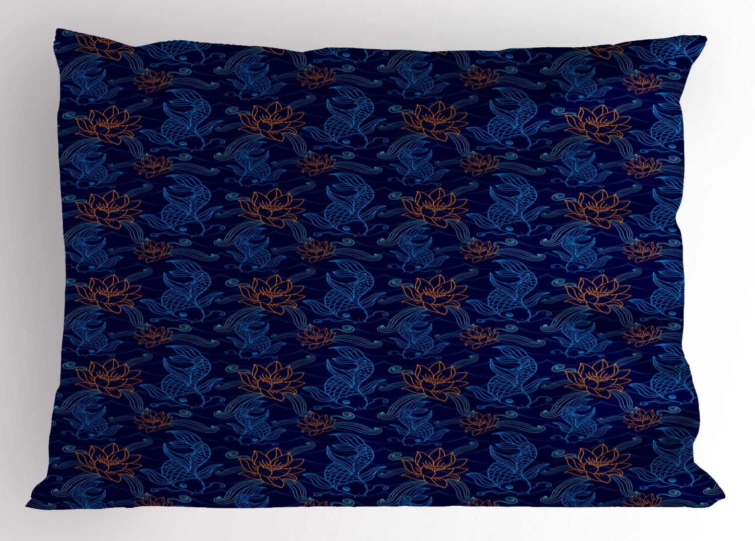 Ambesonne Fish Pillow Sham, Oriental Sacered Carp Koi, 26