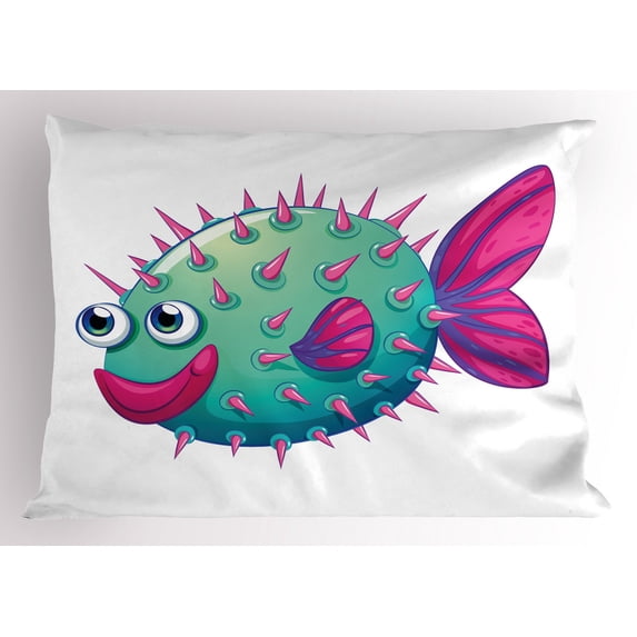 Ambesonne Fish Pillow Sham, Vibrant Color Bubble Fish, 26" X 20", Mint Green Hot Pink