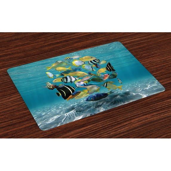 Ambesonne Fish Place Mats Set of 4, Shoal of Fish Underwater, Standard Size, Multicolor