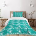 thumbnail image 1 of Ambesonne Fish Quilted Bedspread Set 2 Pcs, Dolphins with Starfishes, Twin Size, Turquoise White, 1 of 5