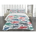thumbnail image 1 of Ambesonne Fish Quilted Bedspread Set 3 Pcs, Colorful Shark Patterns, Queen Size, Multicolor, 1 of 5