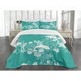 thumbnail image 1 of Ambesonne Fish Quilted Bedspread Set 3 Pcs, Dolphins and Flowers, Queen Size, Sea Green White, 1 of 3