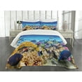 thumbnail image 1 of Ambesonne Fish Quilted Bedspread Set 3 Pcs, Ocean Corals Goldfish, Queen Size, Turquoise, 1 of 5