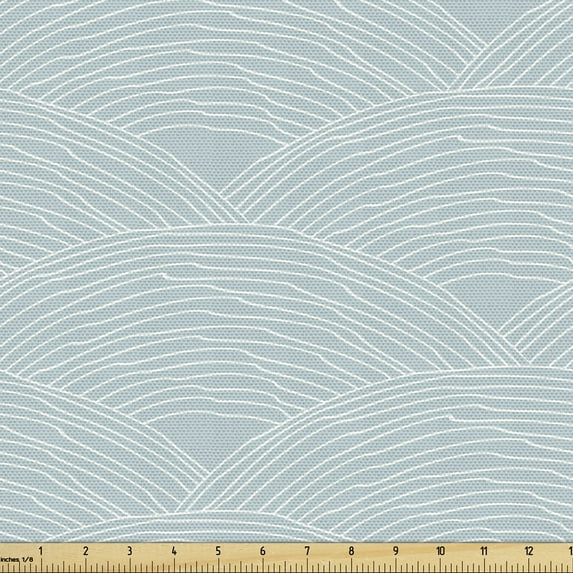 Ambesonne Fish Scale Fabric by the Yard Upholstery, Doodle Waving Lines, 5 Yards, Pale Blue Grey White