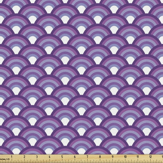 Ambesonne Fish Scale Fabric by the Yard Upholstery, Purple Japanese Wave, 2 Yards, Lavender Purple