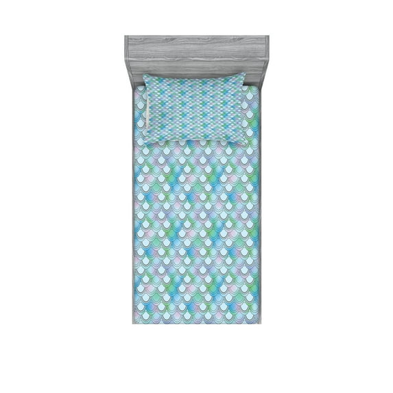 Ambesonne Fish Scale Fitted Sheet & Pillow Sham Set, Squama Dreamy Colors, Twin, Multicolor