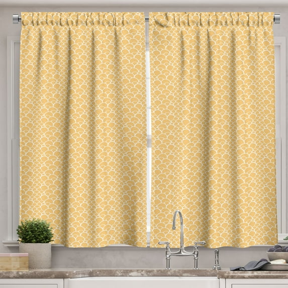 Ambesonne Fish Scale Kitchen Curtains, Exotic Animal Skin, 55"x39", Mustard and White