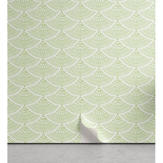 Ambesonne Fish Scale Peel & Stick Wallpaper for Home, Green Arcs of Stars, 13"x100", Apple Green and White