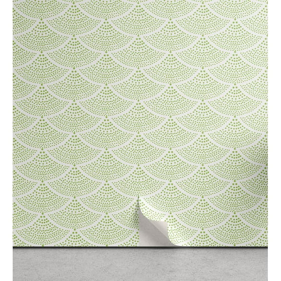 Ambesonne Fish Scale Peel & Stick Wallpaper for Home, Green Arcs of Stars, 13"x36", Apple Green and White