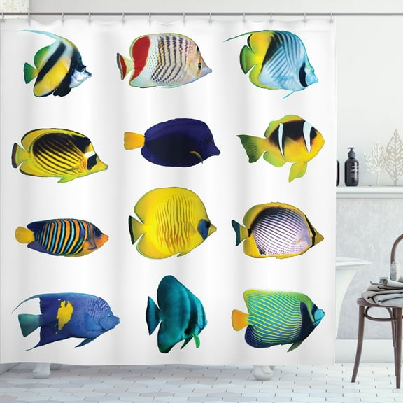 Ambesonne Fish Shower Curtain, Collage of Sea Animals, 69"Wx70"L, Multicolor