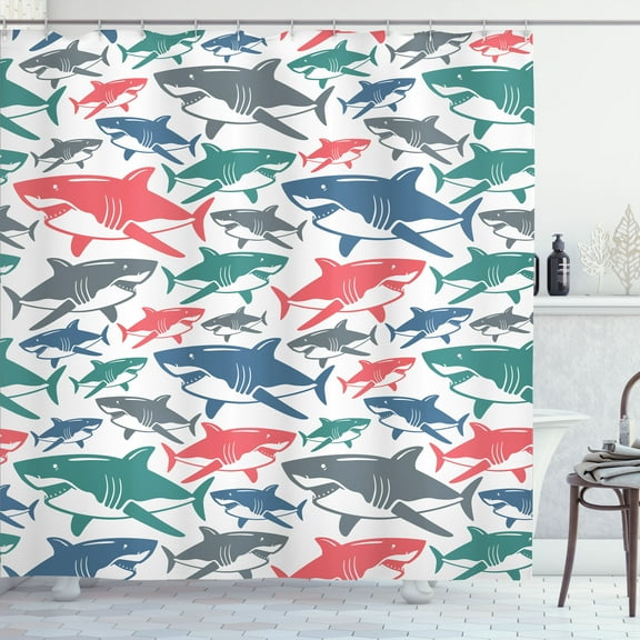 Ambesonne Fish Shower Curtain, Colorful Shark Patterns, 69"Wx75"L, Multicolor