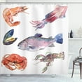 thumbnail image 1 of Ambesonne Fish Shower Curtain, Sea Animals Watercolor, 69"Wx75"L, Mustard Navy, 1 of 5