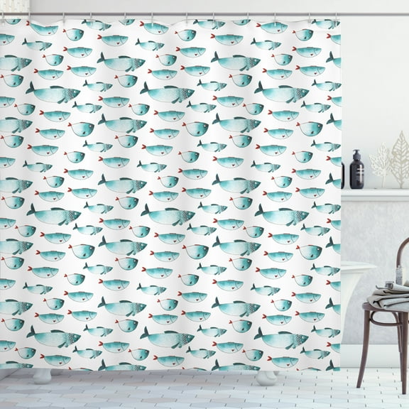 Ambesonne Fish Shower Curtain, Watercolor Marine Animal, 69"Wx75"L, Teal
