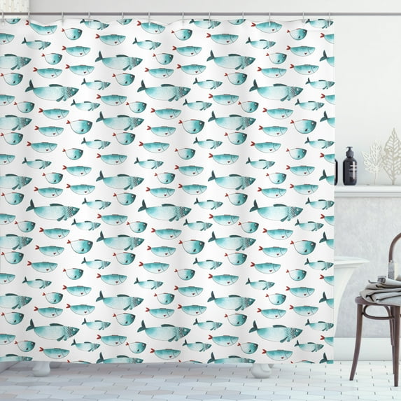 Ambesonne Fish Shower Curtain, Watercolor Marine Animal, 69"Wx75"L, Teal
