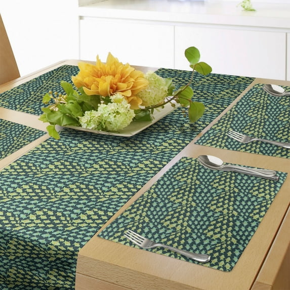 Ambesonne Fish Table Runner & Placemats, Swimming Fishes Green Shades, Placemat 4 pcs + Runner 12"x72", Shamrock Green Green