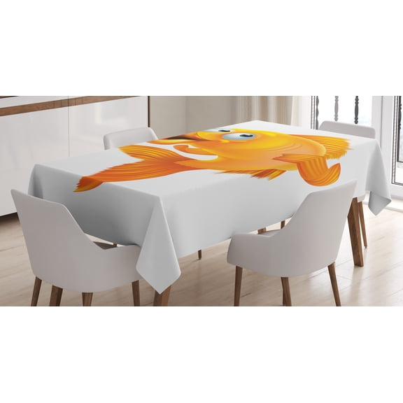 Ambesonne Fish Tablecloth Rectangular Table Cover, Happy Playful Goldfish, 60"x84", Orange White