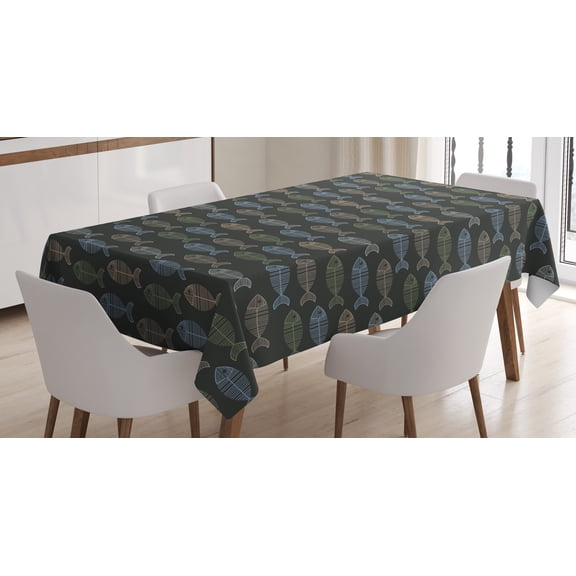 Ambesonne Fish Tablecloth Rectangular Table Cover, Vintage Animal Bone Design, 52"x70", Multicolor