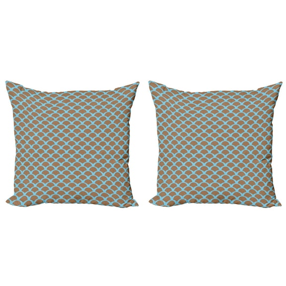Ambesonne Fish Throw Pillow Cover 2 Pack, Animal Scales Pattern, 16", Tan Pale Blue