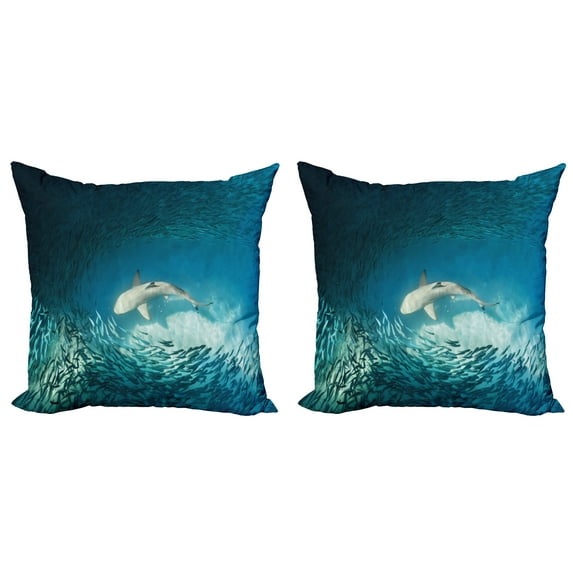 Ambesonne Fish Throw Pillow Cover 2 Pack, Animals Teal Wildlife, 18", Teal Beige