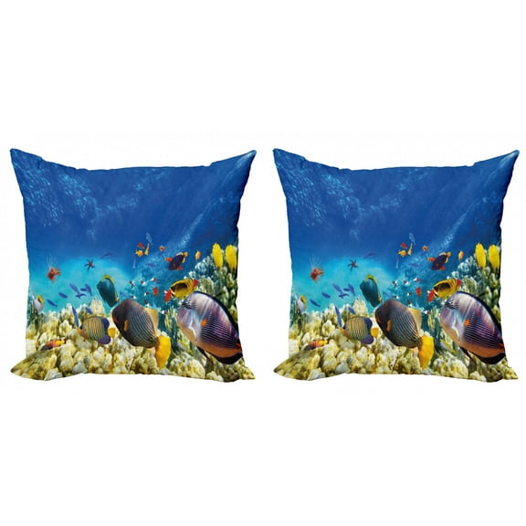 Ambesonne Fish Throw Pillow Cover 2 Pack, Ocean Animals, 16", Multicolor