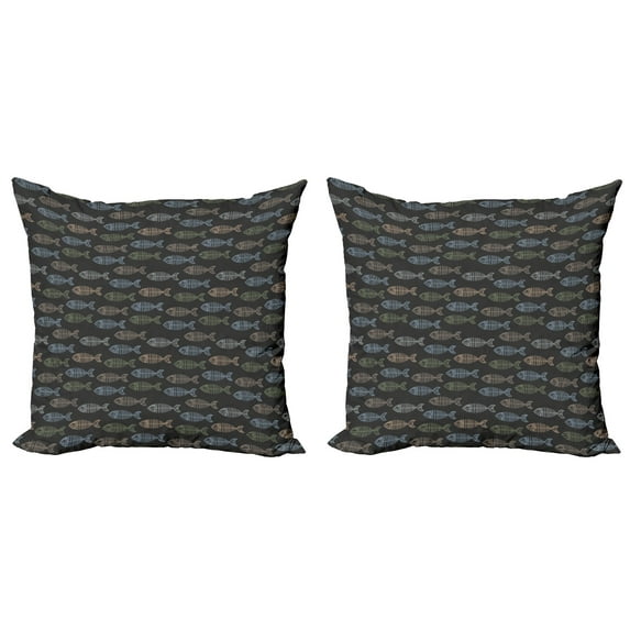 Ambesonne Fish Throw Pillow Cover 2 Pack, Vintage Animal Bone Design, 20", Multicolor