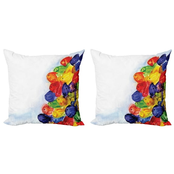 Ambesonne Fish Throw Pillow Cover 2 Pack, Watercolor, 18", Multicolor