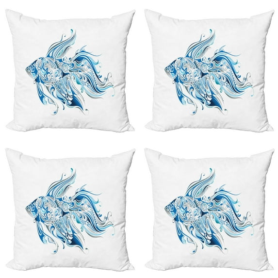 Ambesonne Fish Throw Pillow Cover 4 Pack, Abstract Betta Splenden, 24", Blue Azure Blue