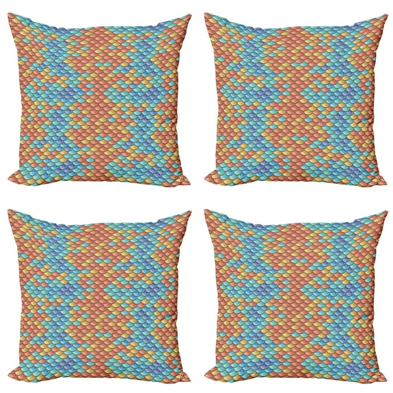 Ambesonne Fish Throw Pillow Cover 4 Pack, Abstract Mermaid Pattern, 20", Multicolor
