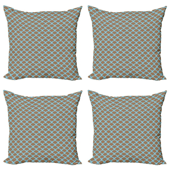 Ambesonne Fish Throw Pillow Cover 4 Pack, Animal Scales Pattern, 20", Tan Pale Blue