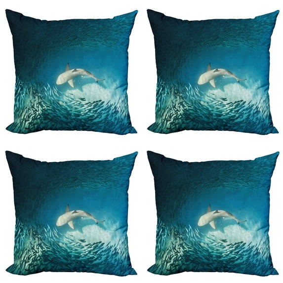 Ambesonne Fish Throw Pillow Cover 4 Pack, Animals Teal Wildlife, 18", Teal Beige