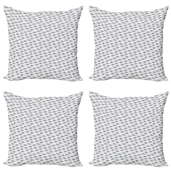 Ambesonne Fish Throw Pillow Cover 4 Pack, Aquarium Doodle Scales, 16", Dark Blue White